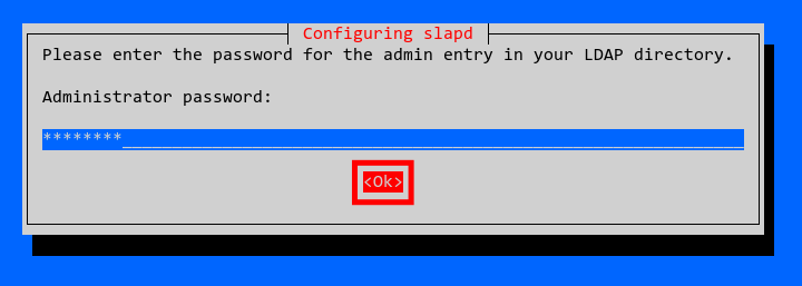 Скриншот ввода пароля администратора OpenLDAP
