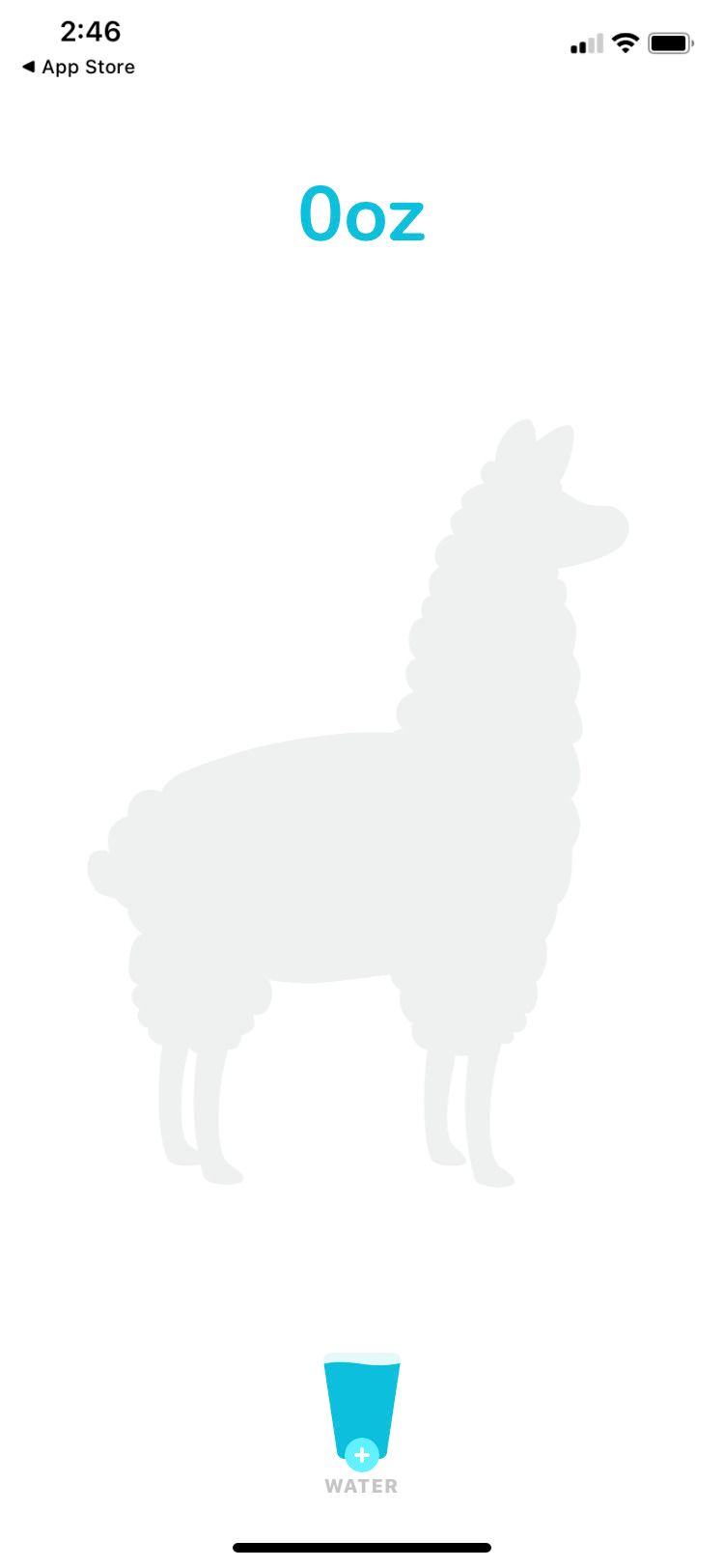 Waterllama: главный экран приложения для напоминаний о питье