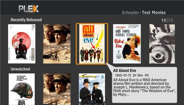 Roku 3 воспроизведение интерфейса Plex