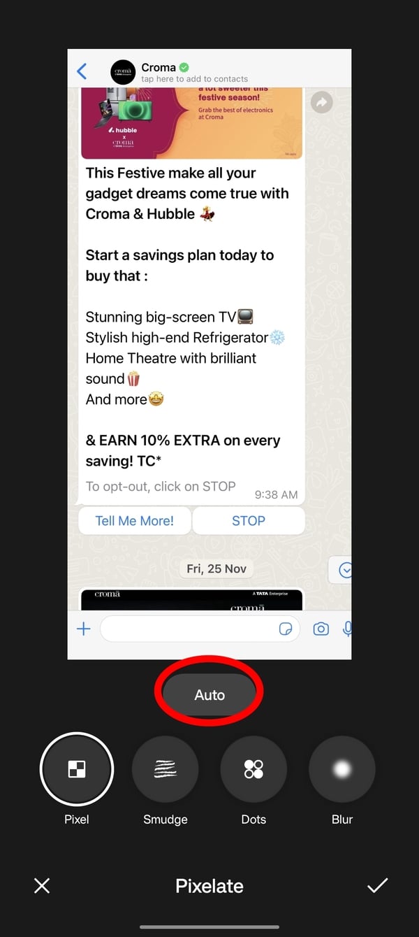 Опция автопикселизации в редакторе