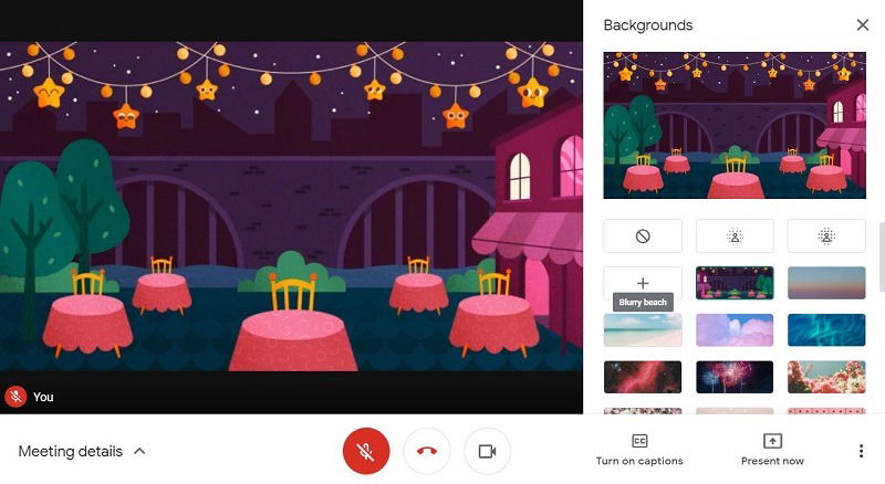 Отключить фон в Google Meet