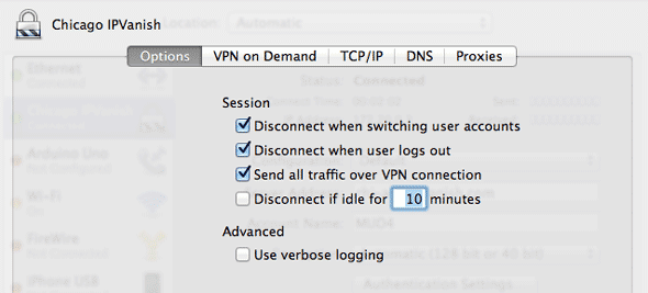 Опция 'Отправлять весь трафик через VPN' в macOS