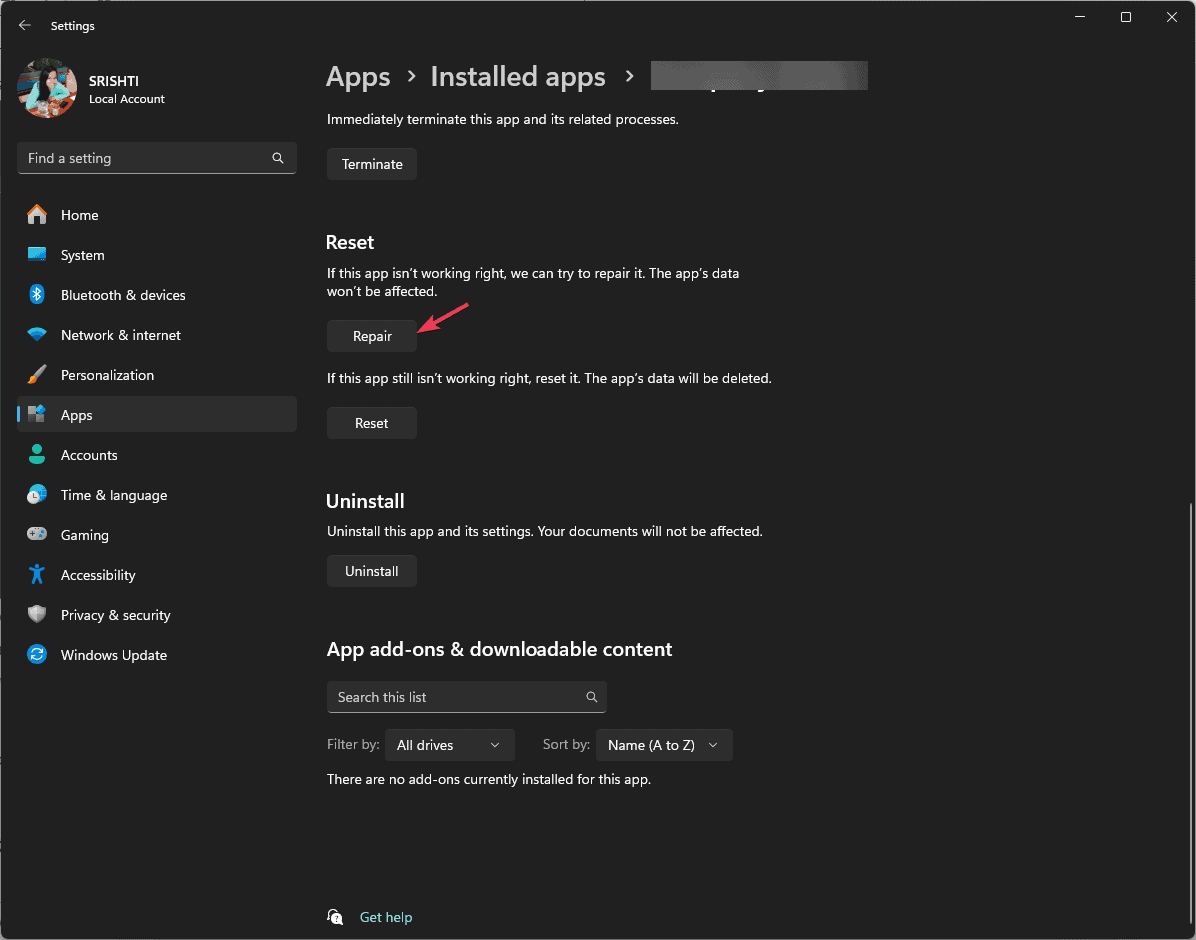 Восстановление приложения