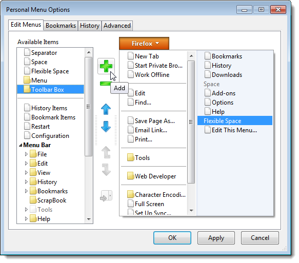 Добавление Toolbar Box в меню