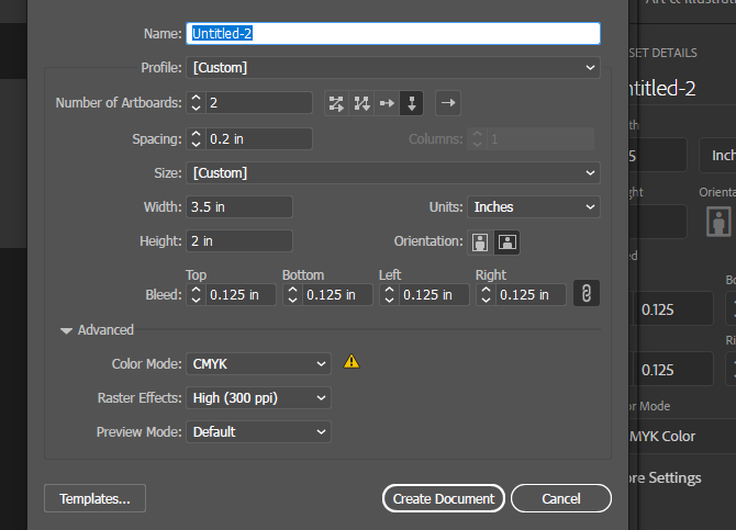 design business card illustrator specifications