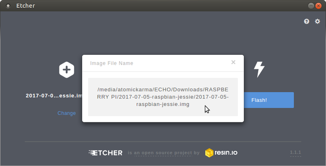 Etcher: процесс записи образа на microSD