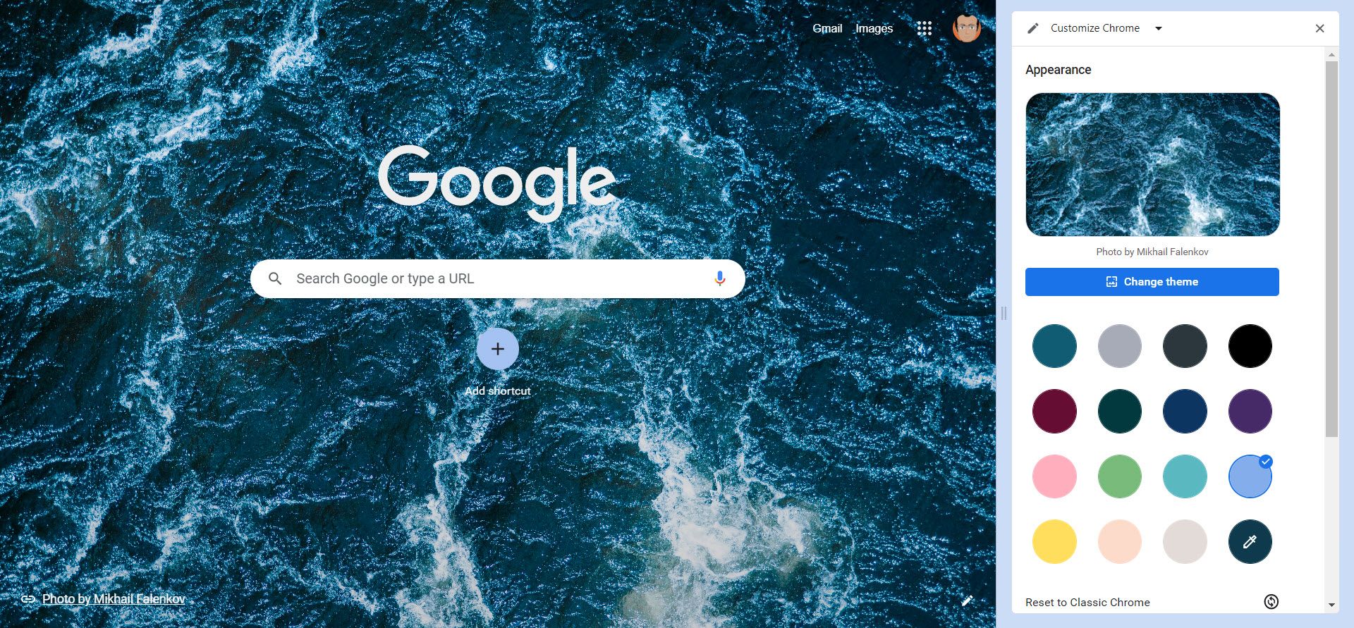 Настройка цветов для Chrome в боковой панели