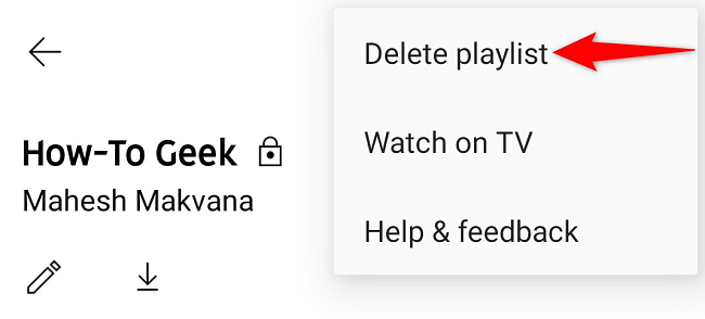 Нажмите «Удалить плейлист» в меню в правом верхнем углу.
