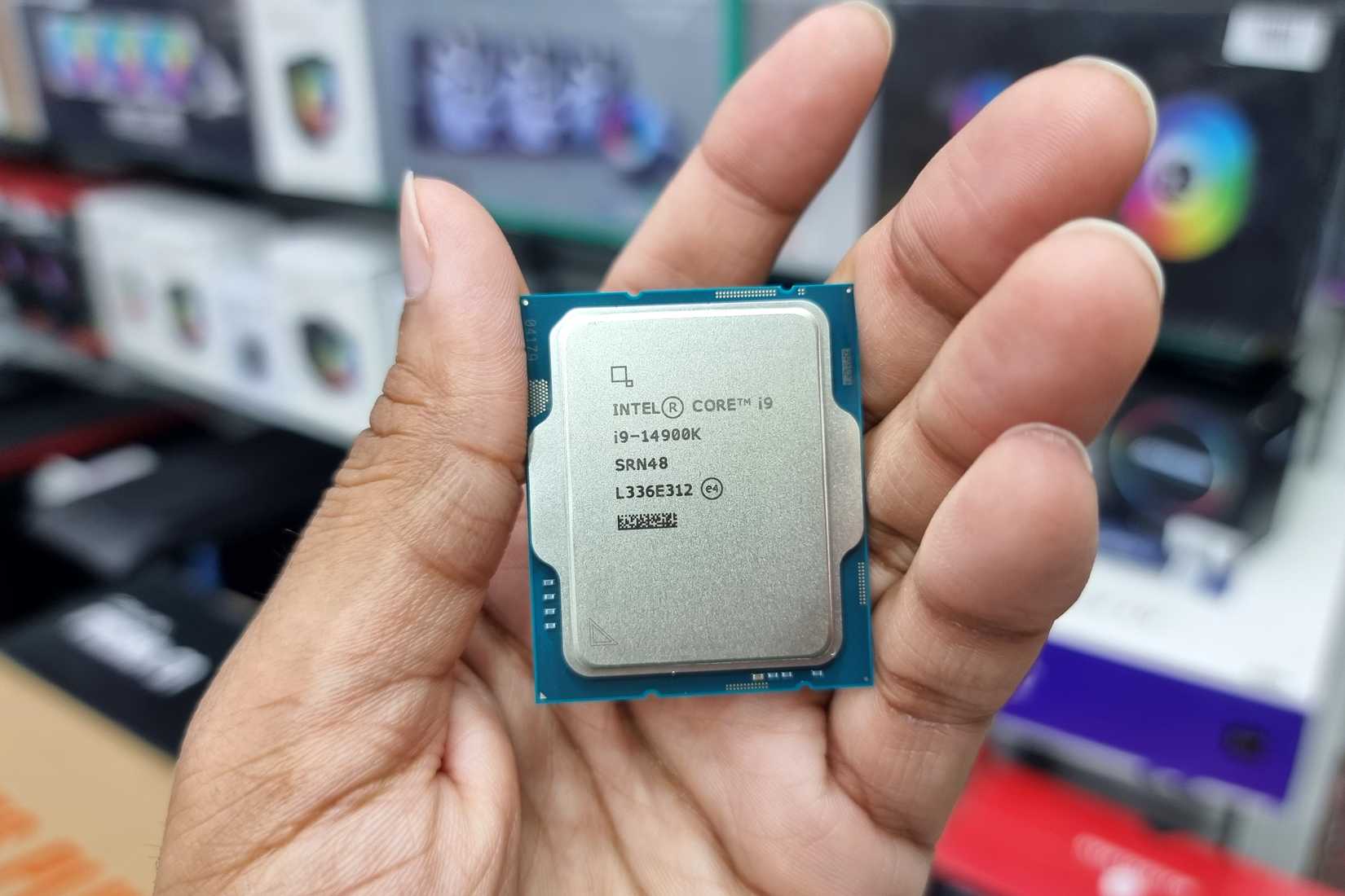 intel 14th generation cpu in male hand