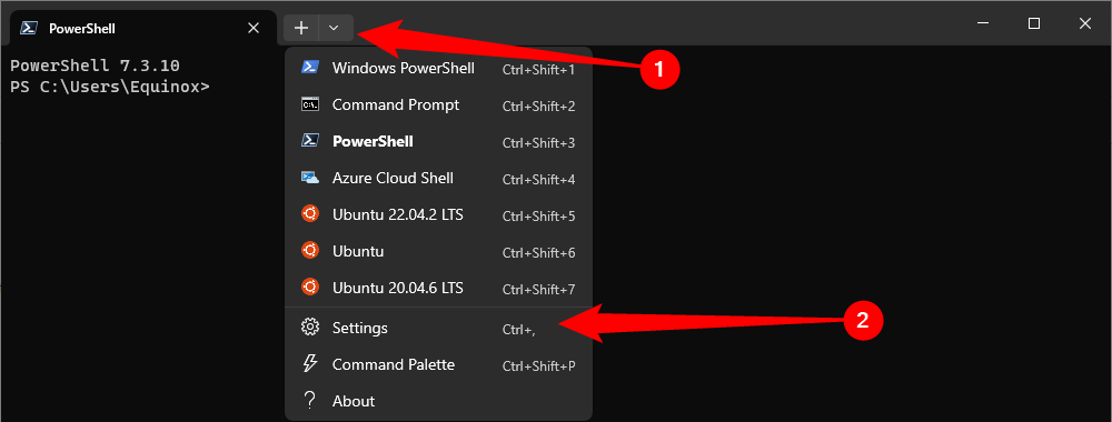 Окно настроек Windows Terminal для выбора шрифта.
