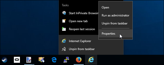 Свойства ярлыка Internet Explorer