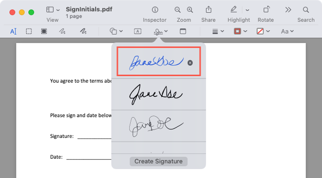 iPad подпись в меню Sign в Preview