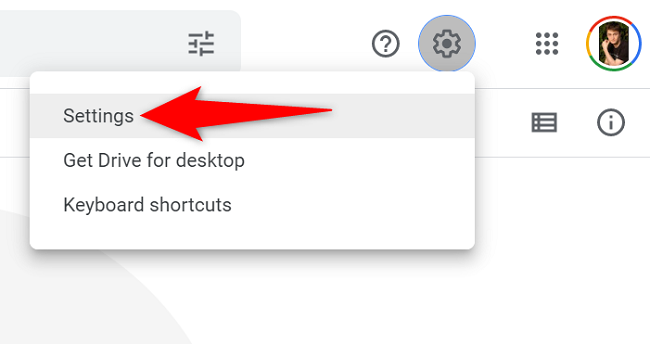 Откройте настройки Google Drive через значок шестерёнки