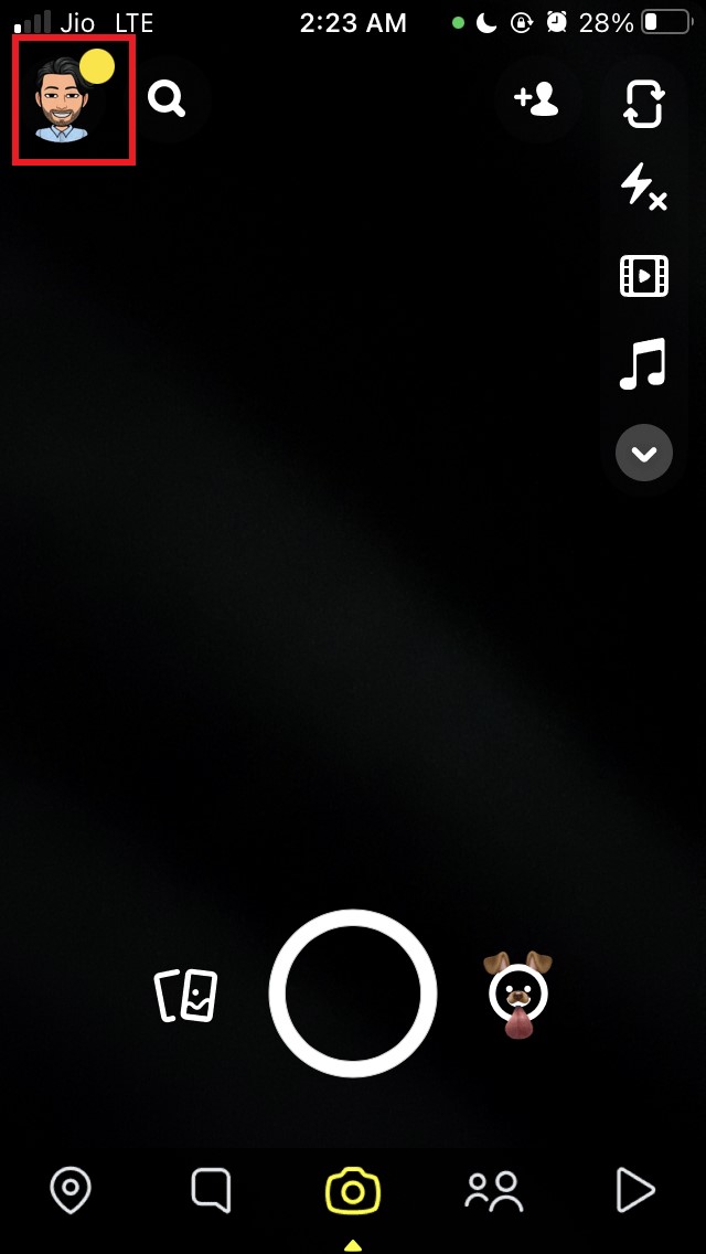 Нажмите на аватар профиля Snapchat
