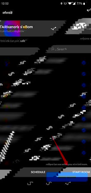 Android Messenger: подтверждение запуска комнаты