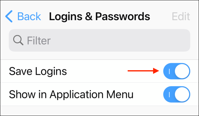 Отключить функцию сохранения логинов в Firefox на iOS