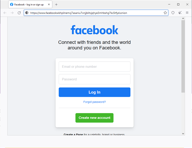 Facebook's onion website