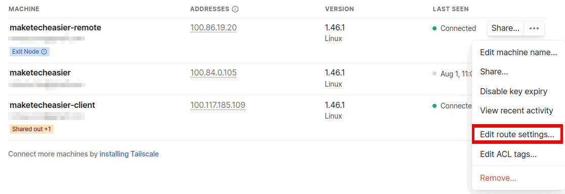 Параметры маршрутов в админ-консоли.
