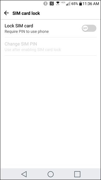 Меню блокировки SIM с переключателем и пунктом смены PIN