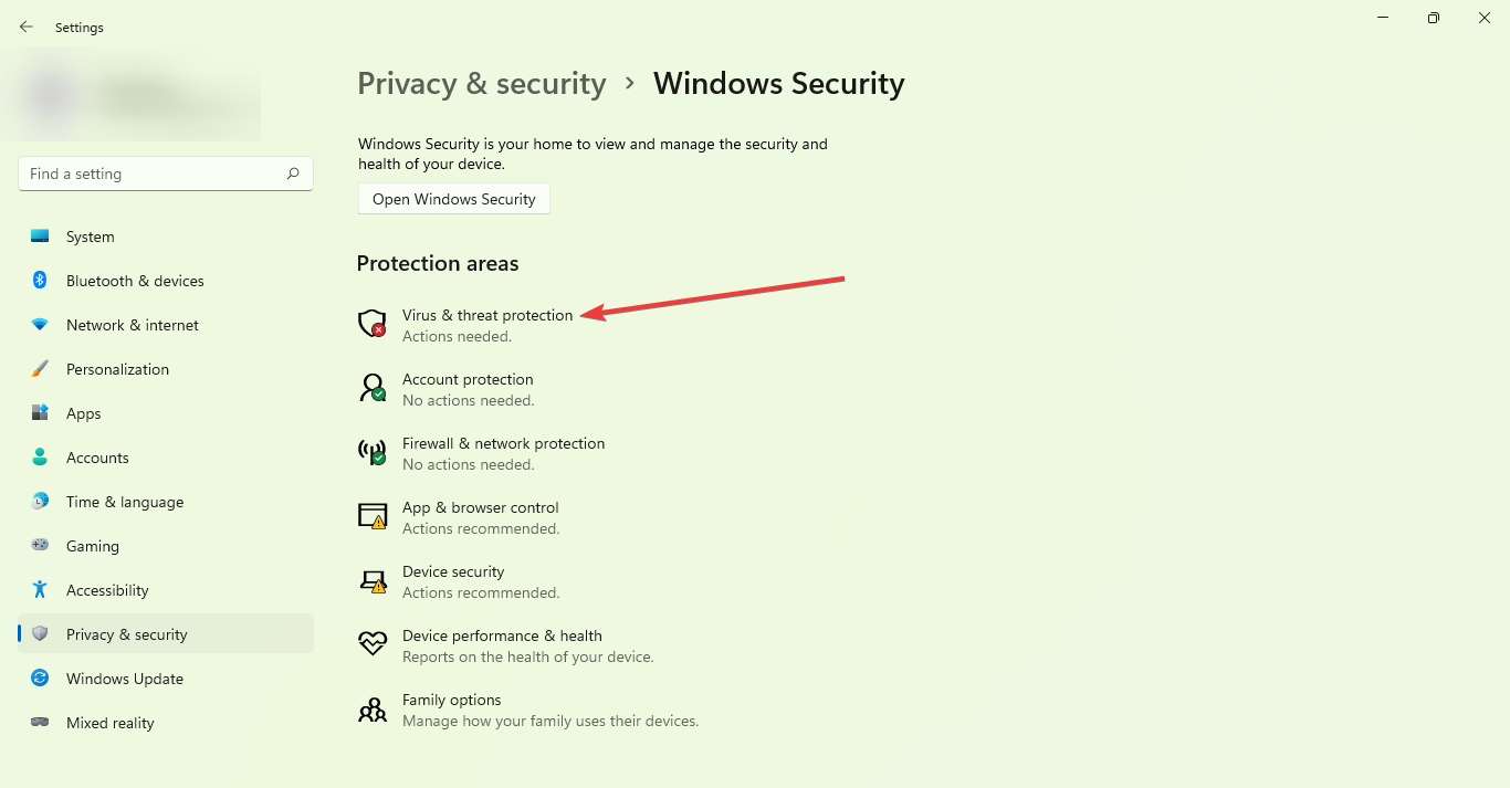 Раздел Защита от вирусов и угроз в Безопасности Windows