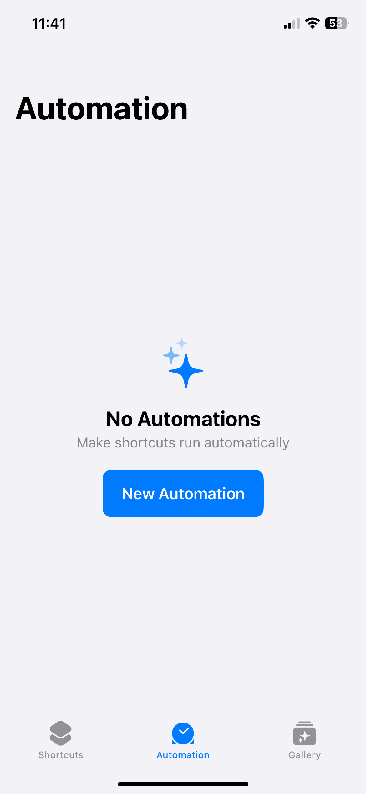 Создание новой автоматизации в приложении «Команды» на iPhone.