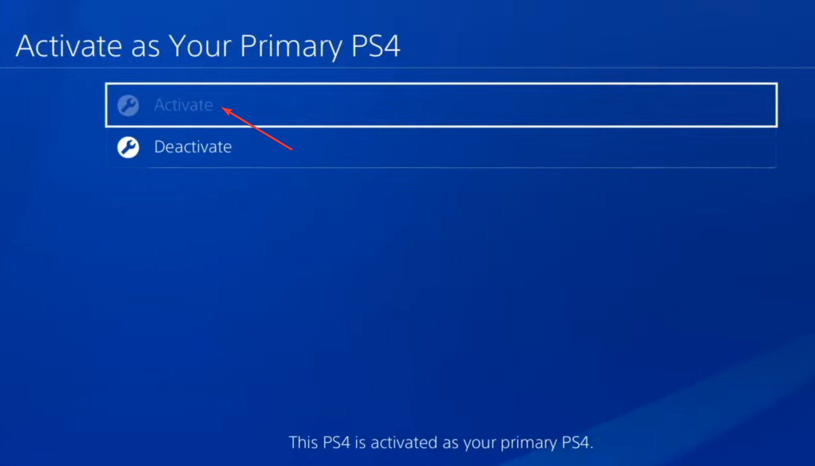 Кнопка активации основной PS4