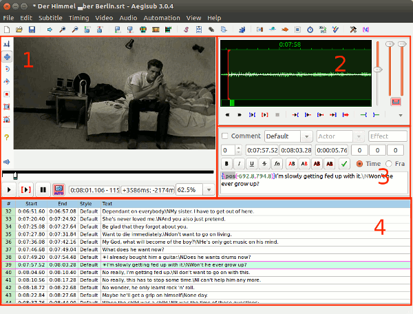 Интерфейс Aegisub с панелью кнопок визуального типовставинга