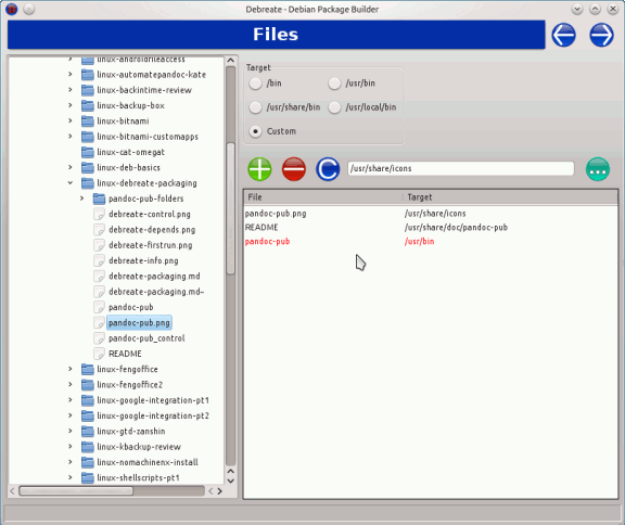 Экран Files: сопоставление локальных файлов с целевыми каталогами в пакете