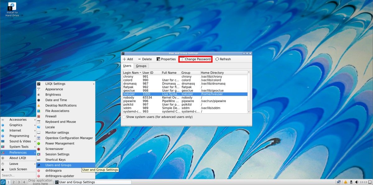 LXQT change password