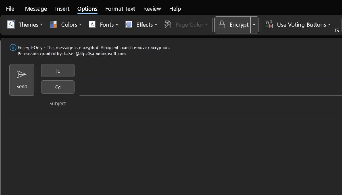 Расположение кнопки шифрования в настольной версии Outlook