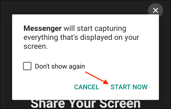 Подтвердите Начать сейчас в Messenger на Android