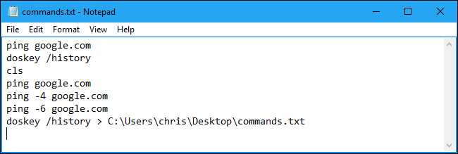 Пример содержимого файла с историей команд на рабочем столе