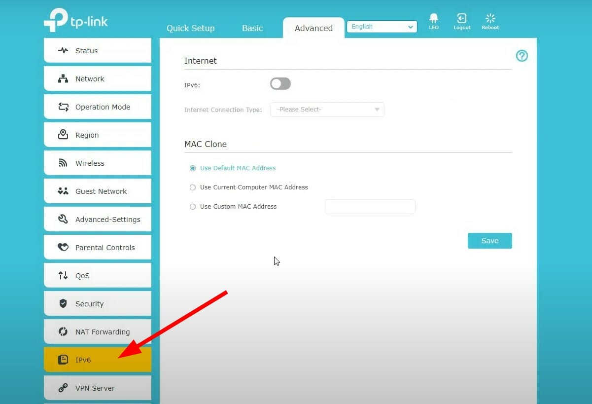 Раздел IPv6 в настройках роутера