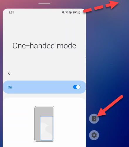 Параметры режима одной рукой: перемещение и изменение размера уменьшенного экрана на Samsung.