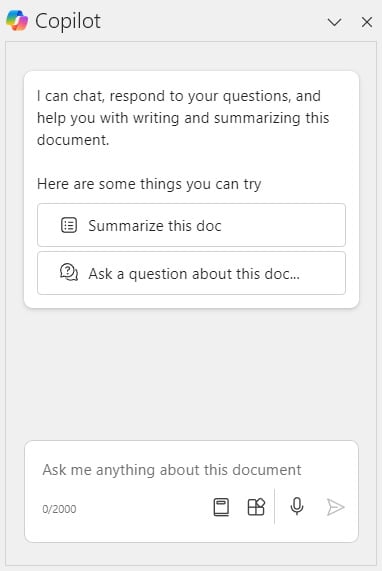 Окно чата Copilot в MS Word