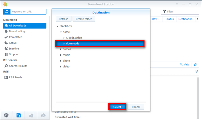 Создана папка /home/downloads для загрузок