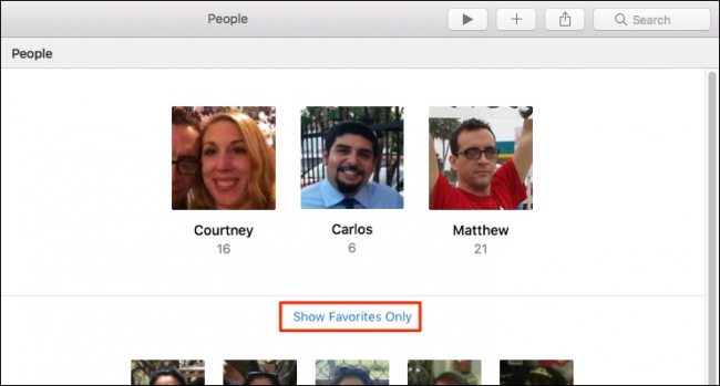 Добавление человека в избранное в альбоме «Люди»
