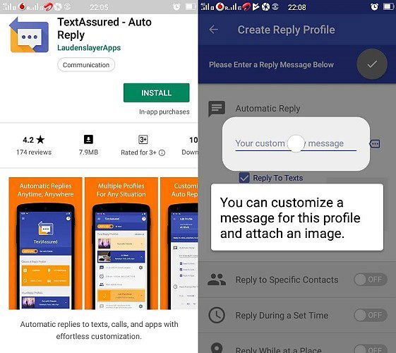 Скриншоты настройки TextAssured — профили ответов