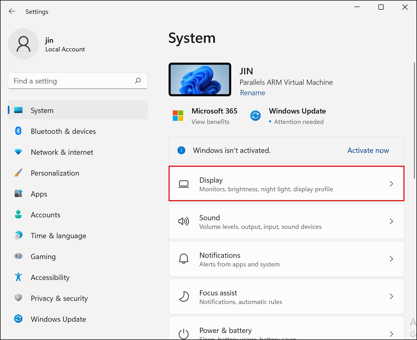 Окно параметров «Экран» Windows 11