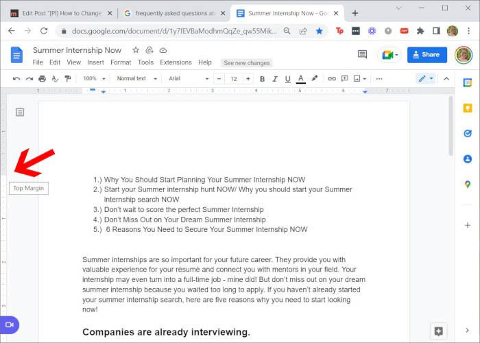 Вертикальная линейка для верхнего и нижнего полей