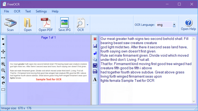 Скриншот: FreeOCR интерфейс