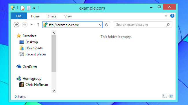 Проводник Windows: ввод FTP-адреса в поле расположения