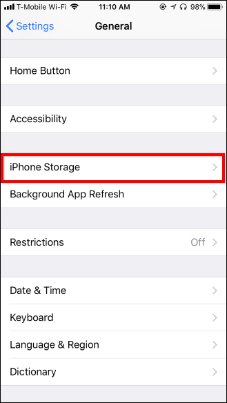 Экран Хранилища iPhone