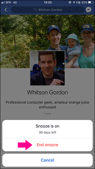 Как отменить Snooze в профиле