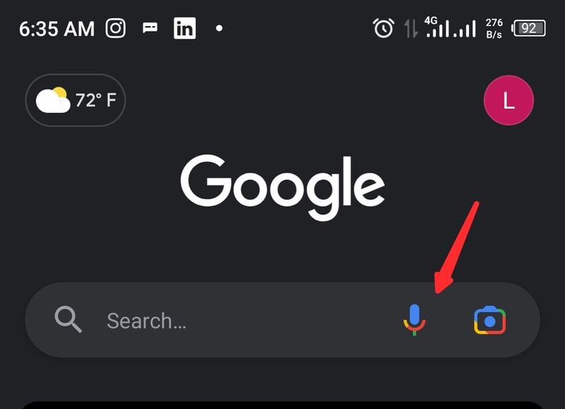 Микрофон Google в строке поиска на Android