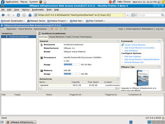 Главное окно веб-интерфейса управления VMware Server
