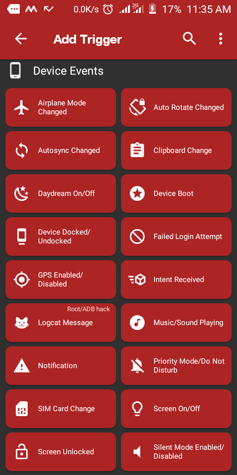 Скриншот списка приложений для выбора в MacroDroid