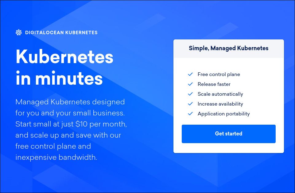 Скриншот страницы Managed Kubernetes на DigitalOcean