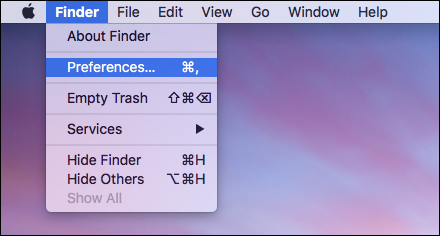 Открыть настройки Finder