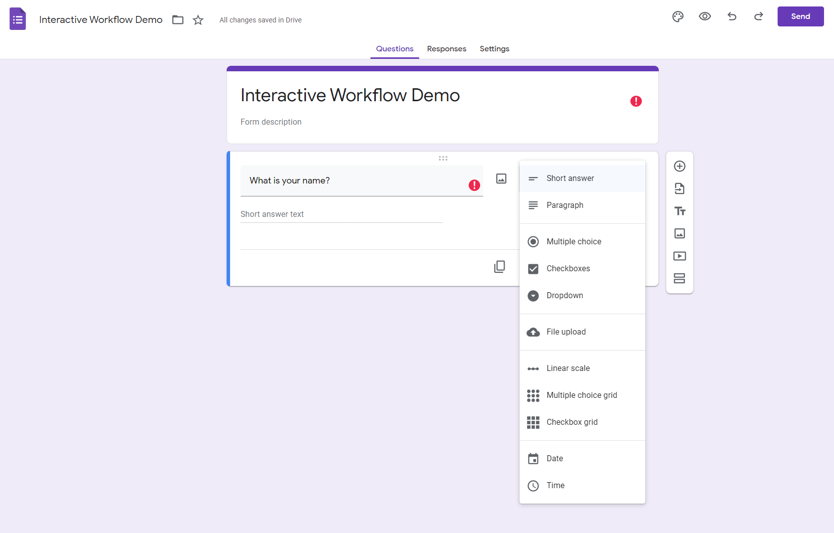 Пример заполнения заголовка формы и полей контакта
